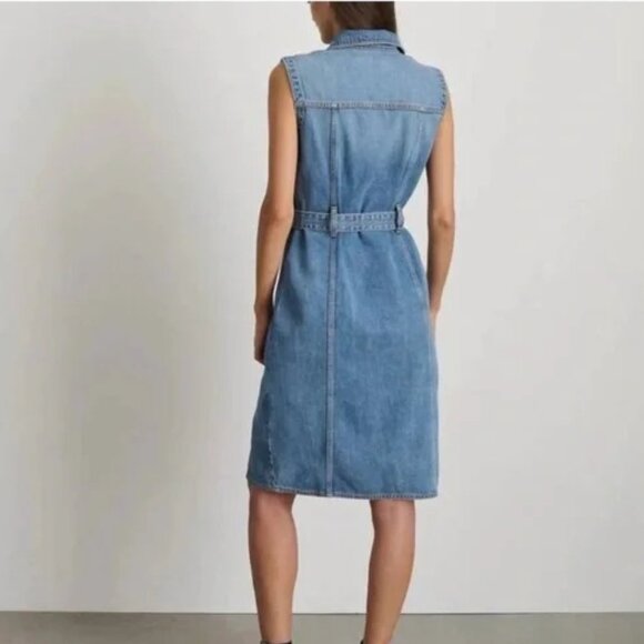 Alex Mill Adeline Shirt Denim Dress Blue Buttons Sleeveless Collared Neck XL - Picture 4 of 16
